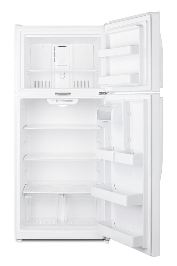 Accucold Full-size top mount refrigerator-freezer in white with front combination lock (Model CTR18WLLF2)