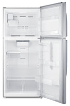 Accucold Full-size top mount refrigerator-freezer with icemaker in stainless steel