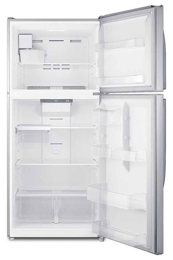 Accucold Full-size top mount refrigerator-freezer with icemaker in stainless steel