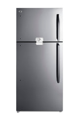 Full-size top mount refrigerator-freezer with combination lock in stainless steel (Model CTR21PLLLF2LHD)