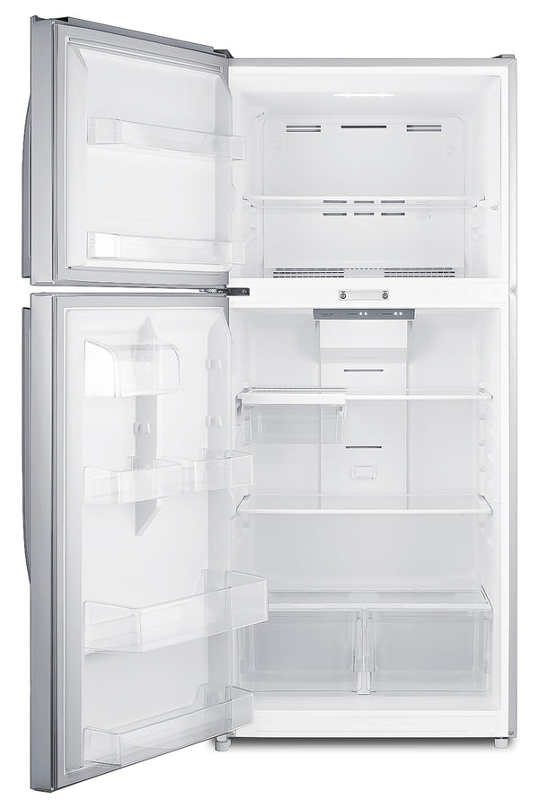 Full-size top mount refrigerator-freezer with combination lock in stainless steel (Model CTR21PLLLF2LHD)