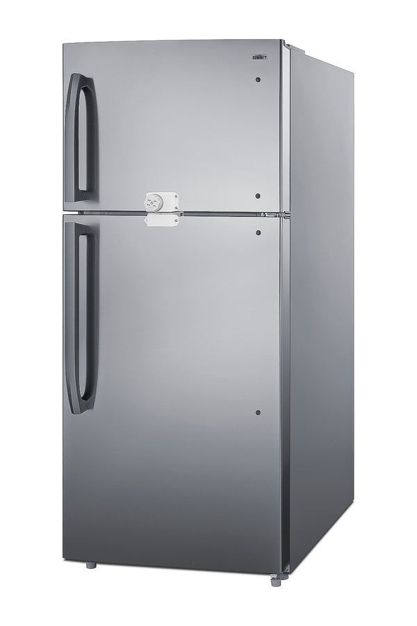 Accucold Full-size top mount refrigerator-freezer with combination lock in stainless steel (Model CTR21PLLLF2)