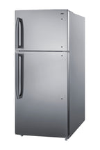 Accucold Full-size top mount refrigerator-freezer with icemaker in stainless steel