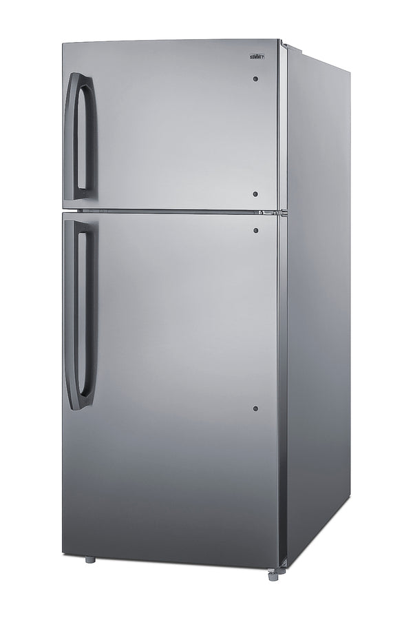 Accucold Full-size top mount refrigerator-freezer with icemaker in stainless steel
