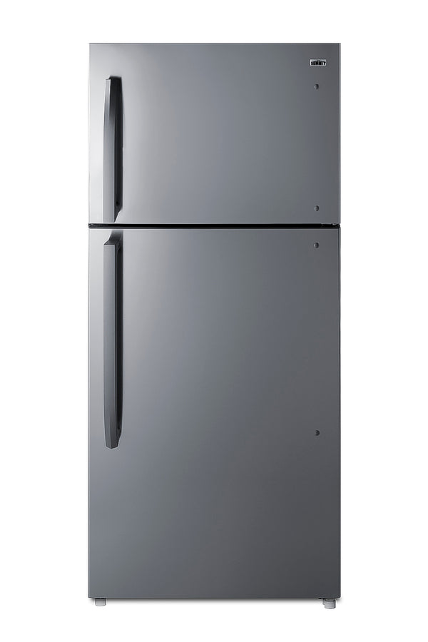 Accucold Full-size top mount refrigerator-freezer with icemaker in stainless steel
