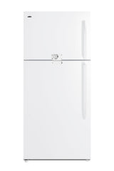 Full-size top mount refrigerator-freezer with combination lock in white (Model CTR21WLLF2LHD)