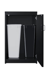 Trash cabinet with two bins included, ships fully assembled