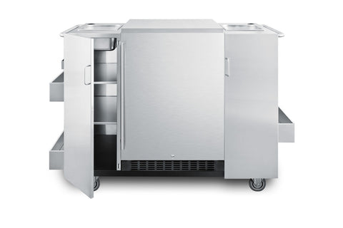 Accucold Stainless steel serving cart with SPR627OS outdoor refrigerator