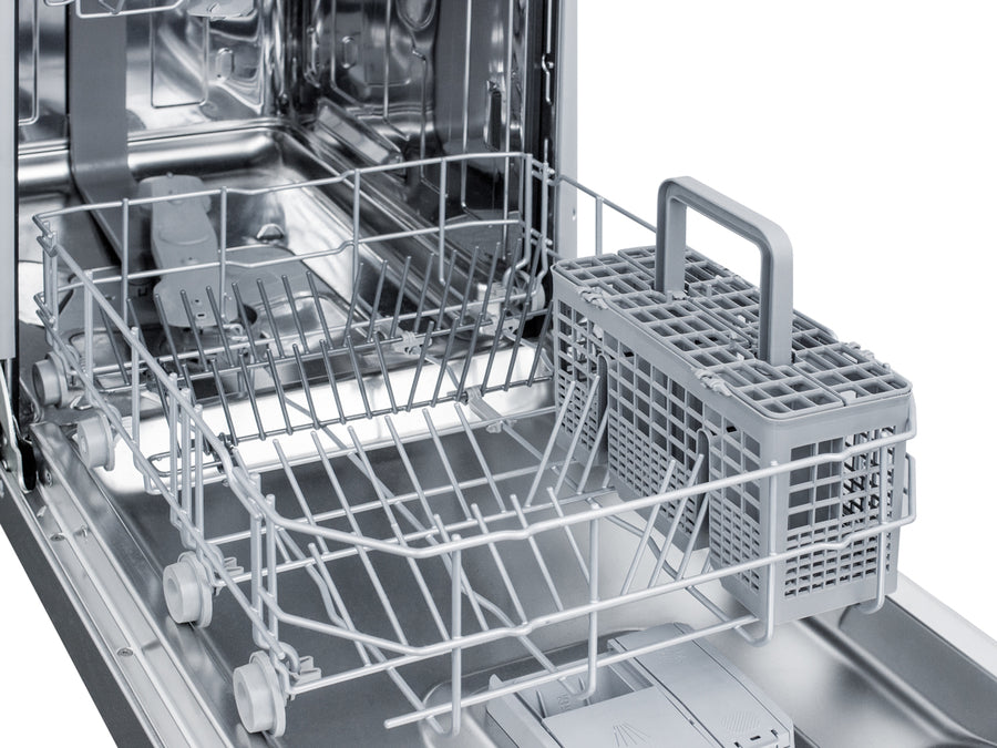 Accucold 18" wide ADA compliant ENERGY STAR certified dishwasher in stainless steel with front controls