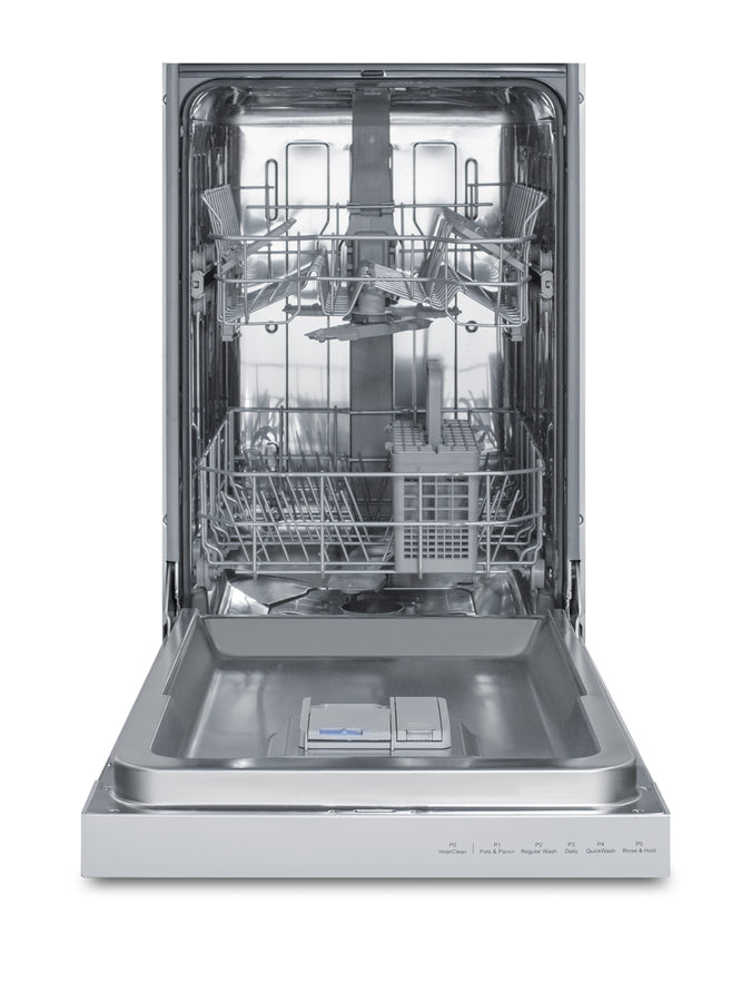 Accucold 18" wide ADA compliant ENERGY STAR certified dishwasher in stainless steel with front controls