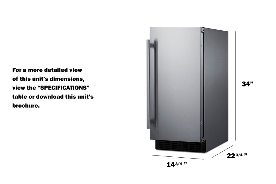 15" Wide All-refrigerator for Built-in or Freestanding Use, with Stainless Steel Wrapped Exterior, Lock, and Digital the