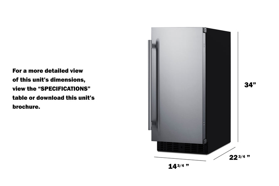 Accucold 15" Wide All-refrigerator for Built-in or Freestanding Use, with Reversible Stainless Steel Door and Lock (Model FF1532BSSLHD)