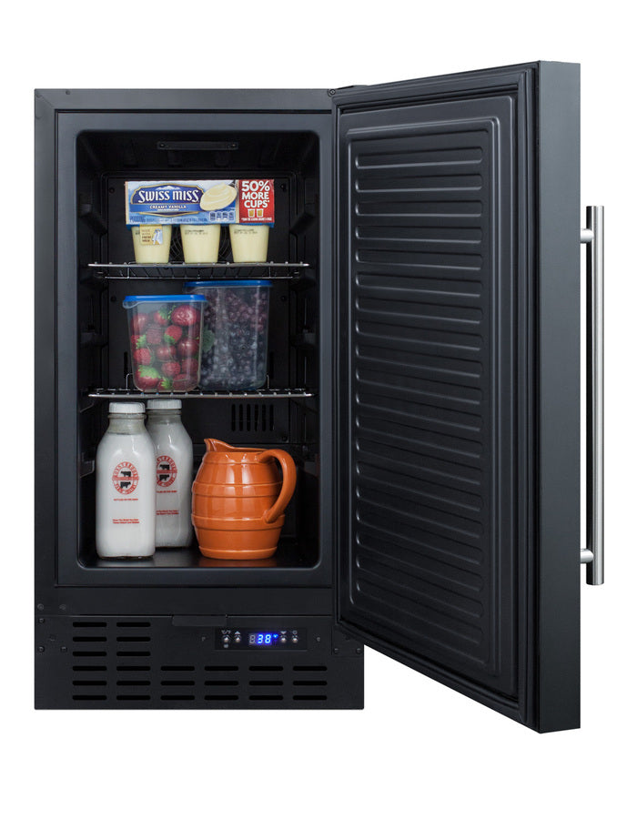 Accucold 18" wide ADA compliant built-in undercounter all-refrigerator in black with digital thermostat and front lock, ADA (Model FF1843BADALHD)