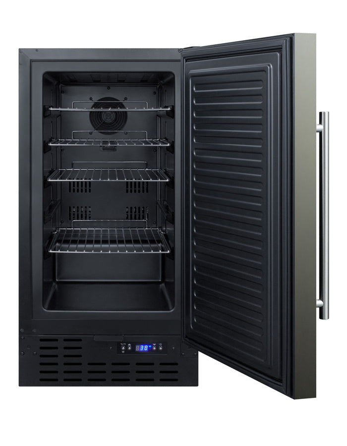 18" wide ADA compliant built-in undercounter all-refrigerator with a black stainless steel door, black cabinet, digital, Main image