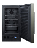 18" wide ADA compliant built-in undercounter all-refrigerator with a black stainless steel door, black cabinet, digital,