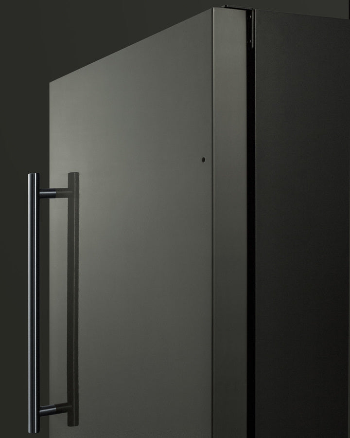 18" wide ADA compliant built-in undercounter all-refrigerator with a black stainless steel door, black cabinet, digital,