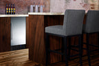 18" wide ADA compliant built-in undercounter all-refrigerator with a stainless steel door, black cabinet, digital thermo