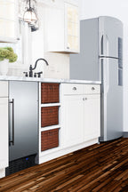 18" wide ADA compliant built-in undercounter all-refrigerator with a stainless steel door, black cabinet, digital thermo
