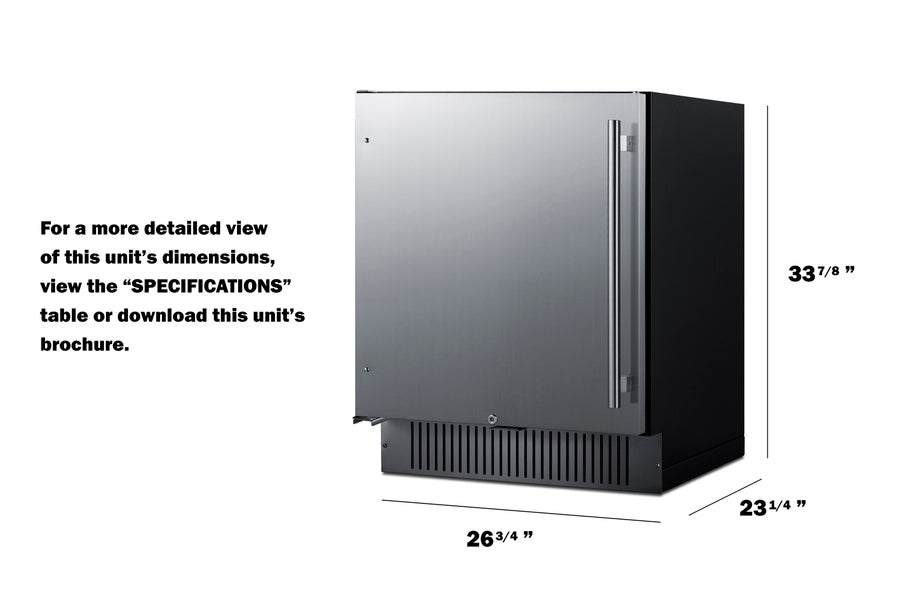 27" Wide Built-in Undercounter All-refrigerator for Commercial or Residential Use (Model FF27BSSLHD) - Dimensions
