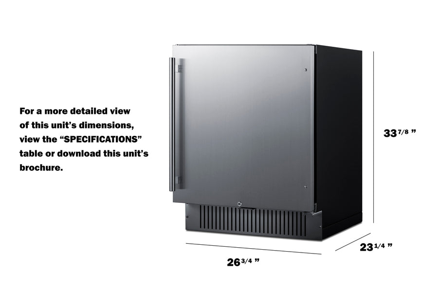 27" Wide Built-in Undercounter All-refrigerator for Commercial or Residential Use (Model FF27BSS) - Dimensions