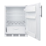 Freestanding residential counter height all-refrigerator in white with automatic defrost and deluxe interior - Open