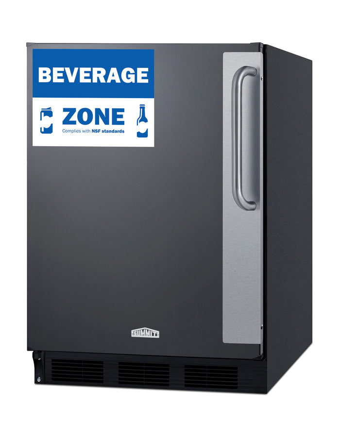 Accucold 24" wide European solid door commercial beverage zone all-refrigerator in black – FF6BK7BZLHD - Angle