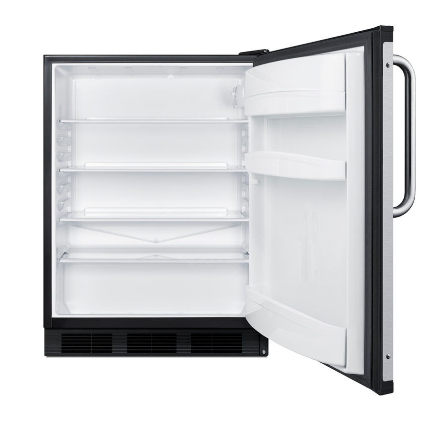 Accucold 24" wide European solid door commercial beverage zone all-refrigerator in black – FF6BK7BZ - Open