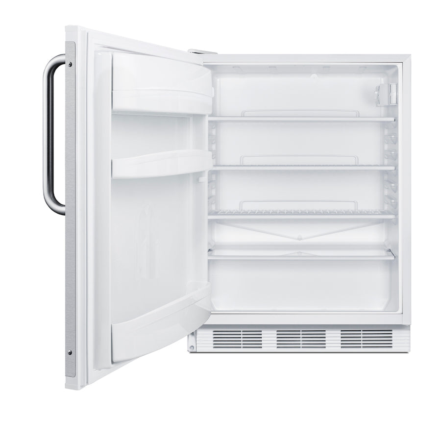 Accucold 24" wide ADA height European solid door commercial beverage zone all-refrigerator – FF6W7BZADALHD - Open