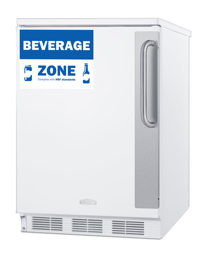 Accucold 24" wide European solid door commercial beverage zone all-refrigerator in white – FF6W7BZLHD - Angle