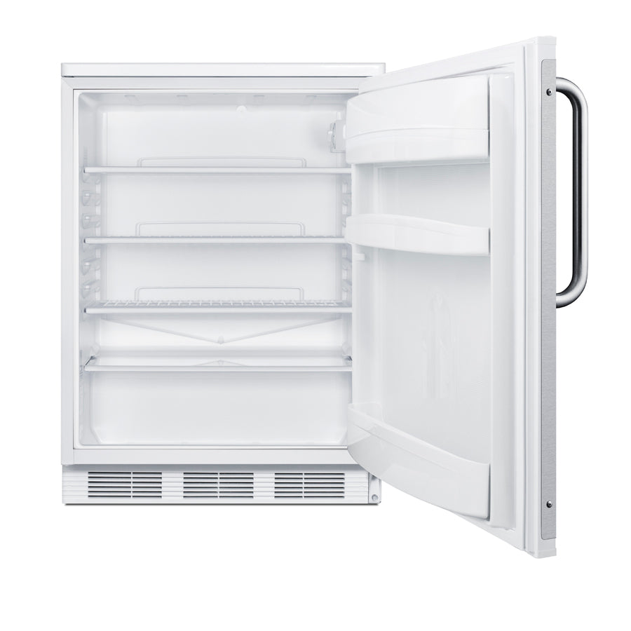 Accucold 24" wide European solid door commercial beverage zone all-refrigerator in white – FF6W7BZ - Open