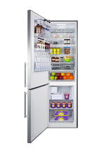 European counter depth bottom freezer refrigerator with icemaker, stainless steel doors, platinum cabinet, and digital c