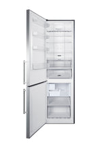 European counter depth bottom freezer refrigerator with icemaker, stainless steel doors, platinum cabinet, and digital c
