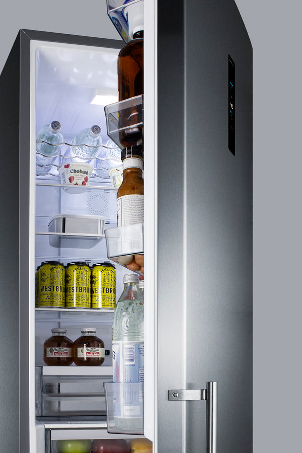 European counter depth bottom freezer refrigerator with icemaker, stainless steel doors, platinum cabinet, and digital c (Model FFBF181ES2IM) - Detail