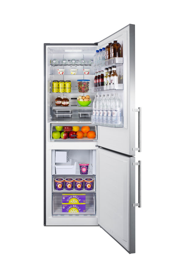 European counter depth bottom freezer refrigerator with stainless steel doors, platinum cabinet, factory installed icema