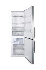 European counter depth bottom freezer refrigerator with stainless steel doors, platinum cabinet, factory installed icema