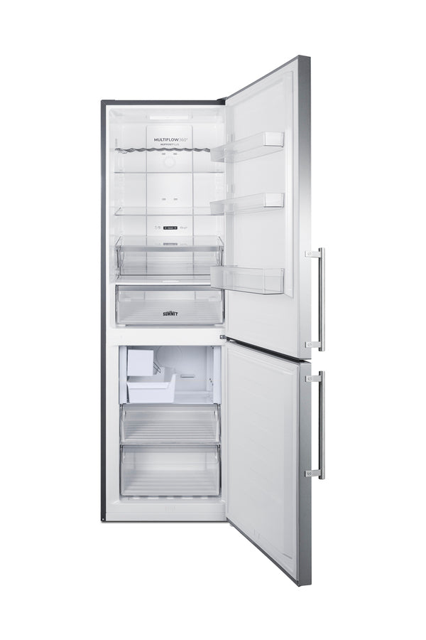 European counter depth bottom freezer refrigerator with stainless steel doors, platinum cabinet, factory installed icema
