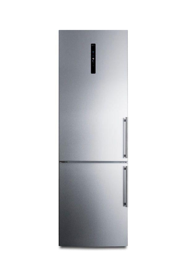 Accucold ENERGY STAR certified European counter depth bottom freezer refrigerator with stainless steel doors, platinum cabinet, a (Model FFBF249SS2LHD)
