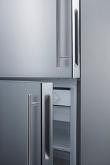 Accucold ENERGY STAR certified frost-free bottom freezer refrigerator with front handles and grill to raise height to 72" (Model FFBF279SSXH72LHD)