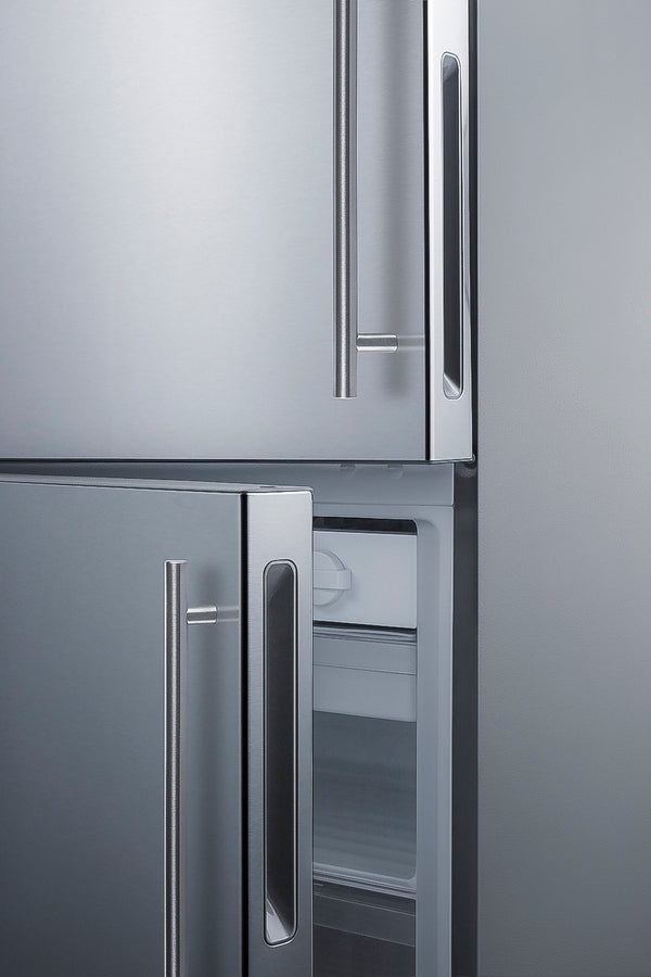 Accucold ENERGY STAR certified frost-free bottom freezer refrigerator with front handles and grill to raise height to 72" (Model FFBF279SSXH72LHD)