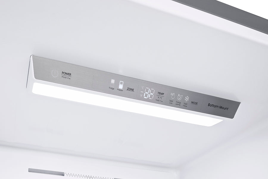 Accucold ENERGY STAR certified frost-free bottom freezer refrigerator with front handles and grill to raise height to 72" (Model FFBF279SSXH72LHD)