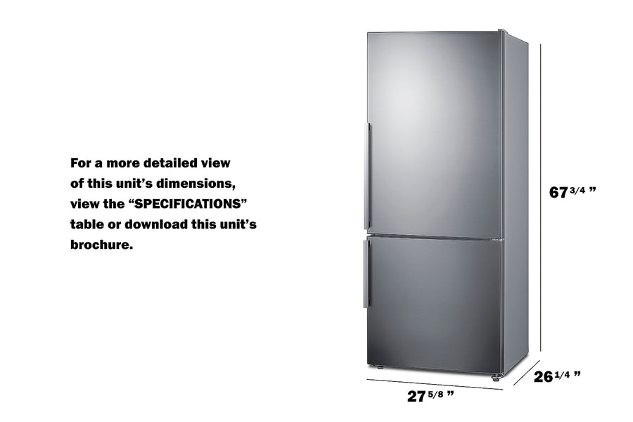 Accucold Frost-free ENERGY STAR certified bottom freezer refrigerator in stainless steel (Model FFBF283SS)