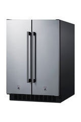 24" Wide Undercounter Frost-free Side-by-side Refrigerator-freezer in Stainless Steel with Locks, Stainless Steel Handle