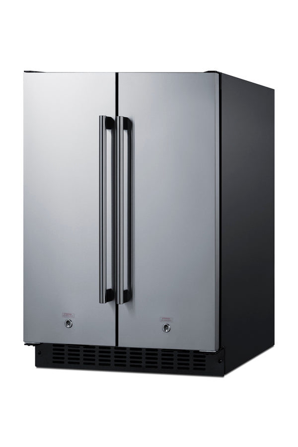 24" Wide Undercounter Frost-free Side-by-side Refrigerator-freezer in Stainless Steel with Locks, Stainless Steel Handle