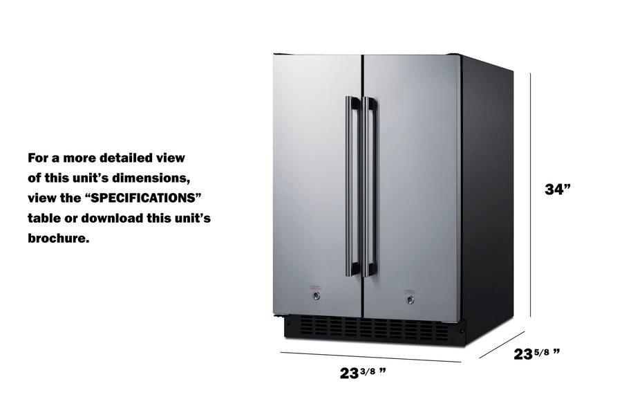 24" Wide Undercounter Frost-free Side-by-side Refrigerator-freezer in Stainless Steel with Locks, Stainless Steel Handle