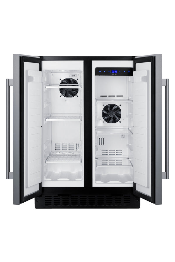 24" Wide Undercounter Frost-free Side-by-side Refrigerator-freezer in Stainless Steel with Locks, Stainless Steel Handle