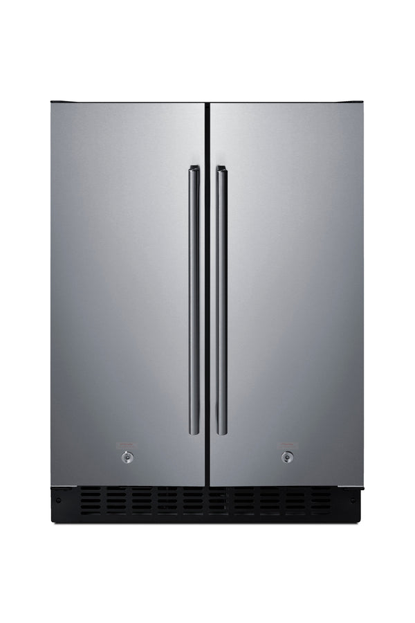24" Wide Undercounter Frost-free Side-by-side Refrigerator-freezer in Stainless Steel with Locks, Stainless Steel Handle