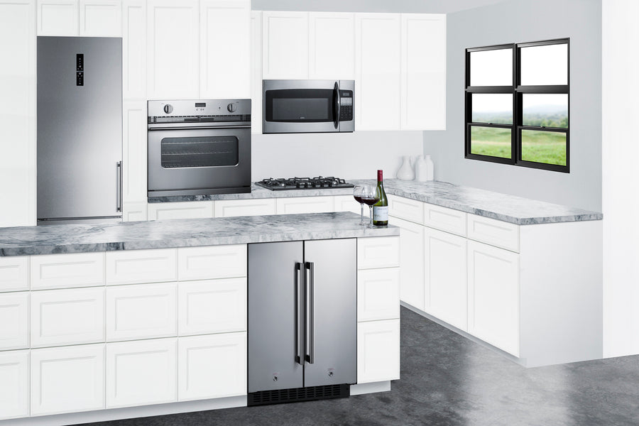 24" Wide Undercounter Frost-free Side-by-side Refrigerator-freezer in Stainless Steel with Locks, Stainless Steel Handle