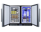 36" wide ADA height frost-free side-by-side undercounter refrigerator-freezer black cabinet, stainless steel doors, and