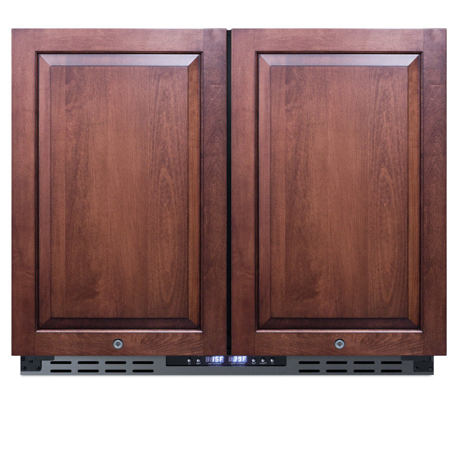 Accucold 36" wide ADA height frost-free side-by-side undercounter refrigerator-freezer black cabinet, panel-ready doors, and digi
