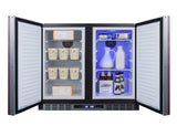 Accucold 36" wide ADA height frost-free side-by-side undercounter refrigerator-freezer black cabinet, panel-ready doors, and digi